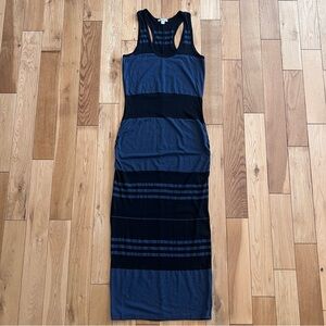 James Perse Sleeveless Black Blue Striped Maxi Fitted Dress Size 3 Large